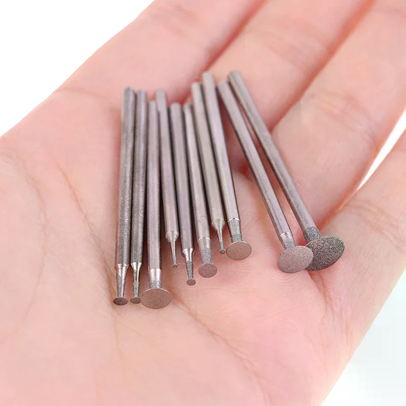 10PCS Jade Carve Polish Engrave Tools Set Grinding Bit Accessory  Ultra-Thin T Head Shank Diamond Mounted Point Stone
