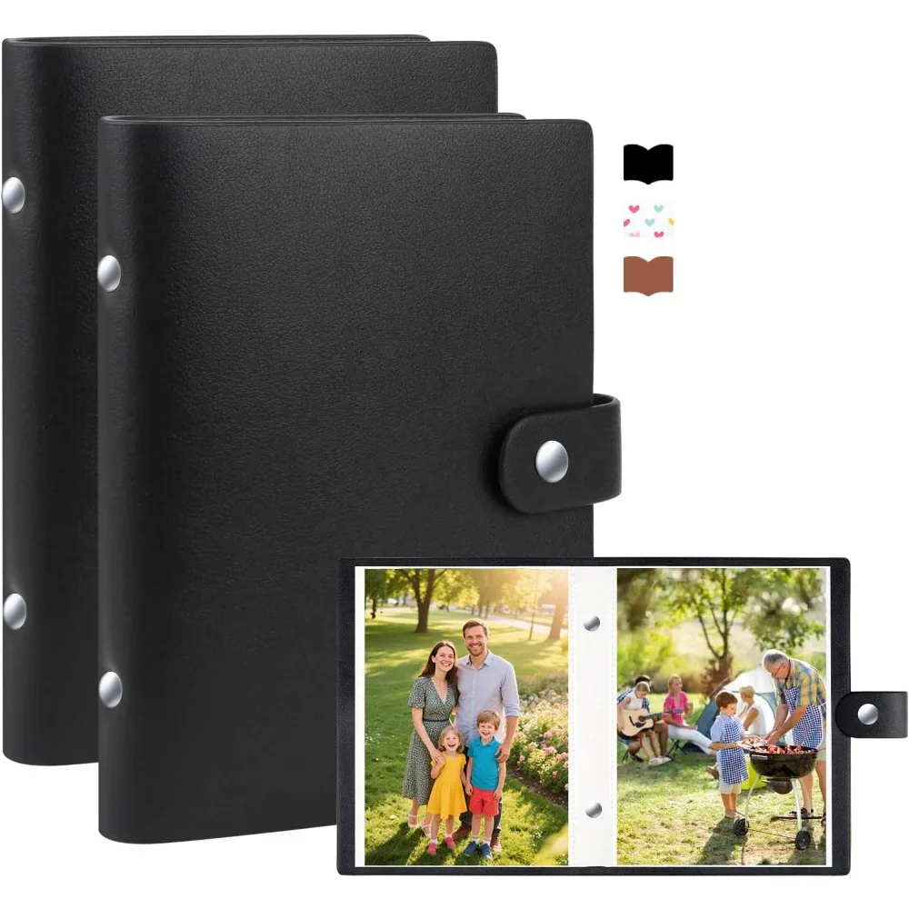 

2 Pack Small Photo Album 5x7 Holds 52 Pictures Leather Cover 5 x 7 Album Mini Picture Book Acid Free Inner Pages Portable Albums