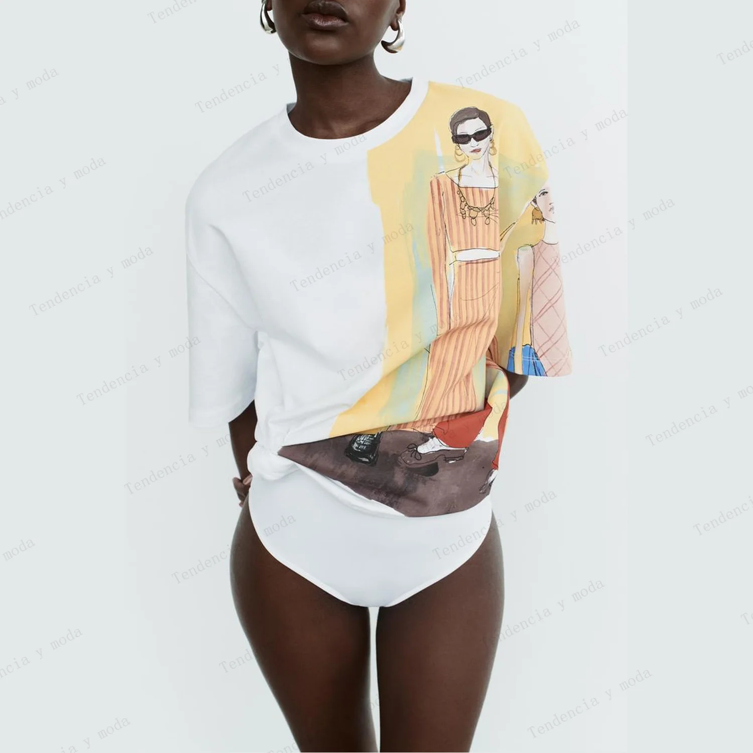 2024 New Arrival Spain Fashion brand Cotton T-shirt Womens Popular Streetwear O-nck Day-wear Tee Oversized Slim Fit Tops