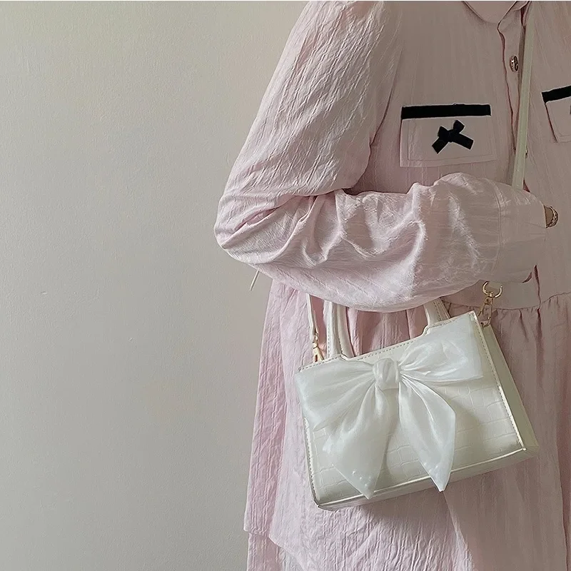 Women Handbag New Street Fashion Fresh Sweet Crossbody Bag Fairy Bowknot Solid Color Casual Simple Cute Bags for Ladies Girl