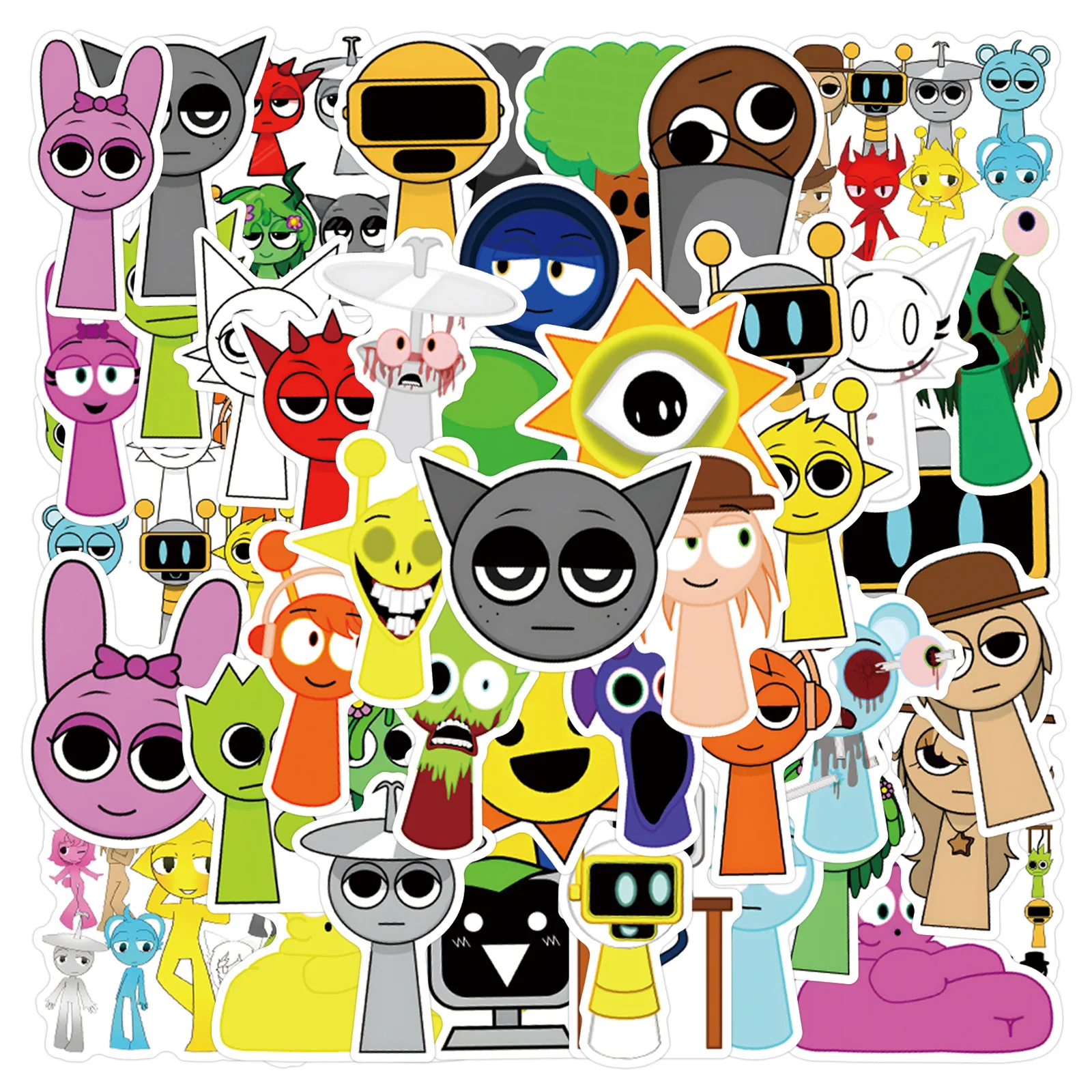 55 Uds. Pegatinas Incredibox Sprunki, pegatinas divertidas de dibujos animados para juegos de música, juguetes para niños, calcomanías para equipaje, portátil, guitarra, bicicleta, monopatín