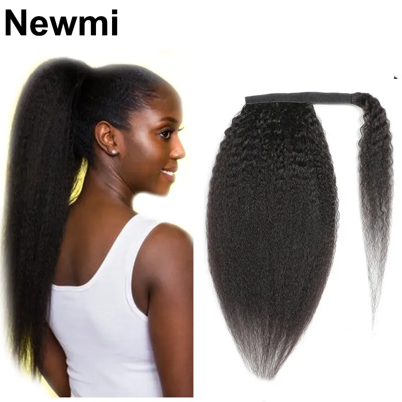 Kinky Straight Ponytaill Extensions Human Hair Wrap Around Clip in Ponytail Hair Extensions for Women Yaki Straight Hairpieces