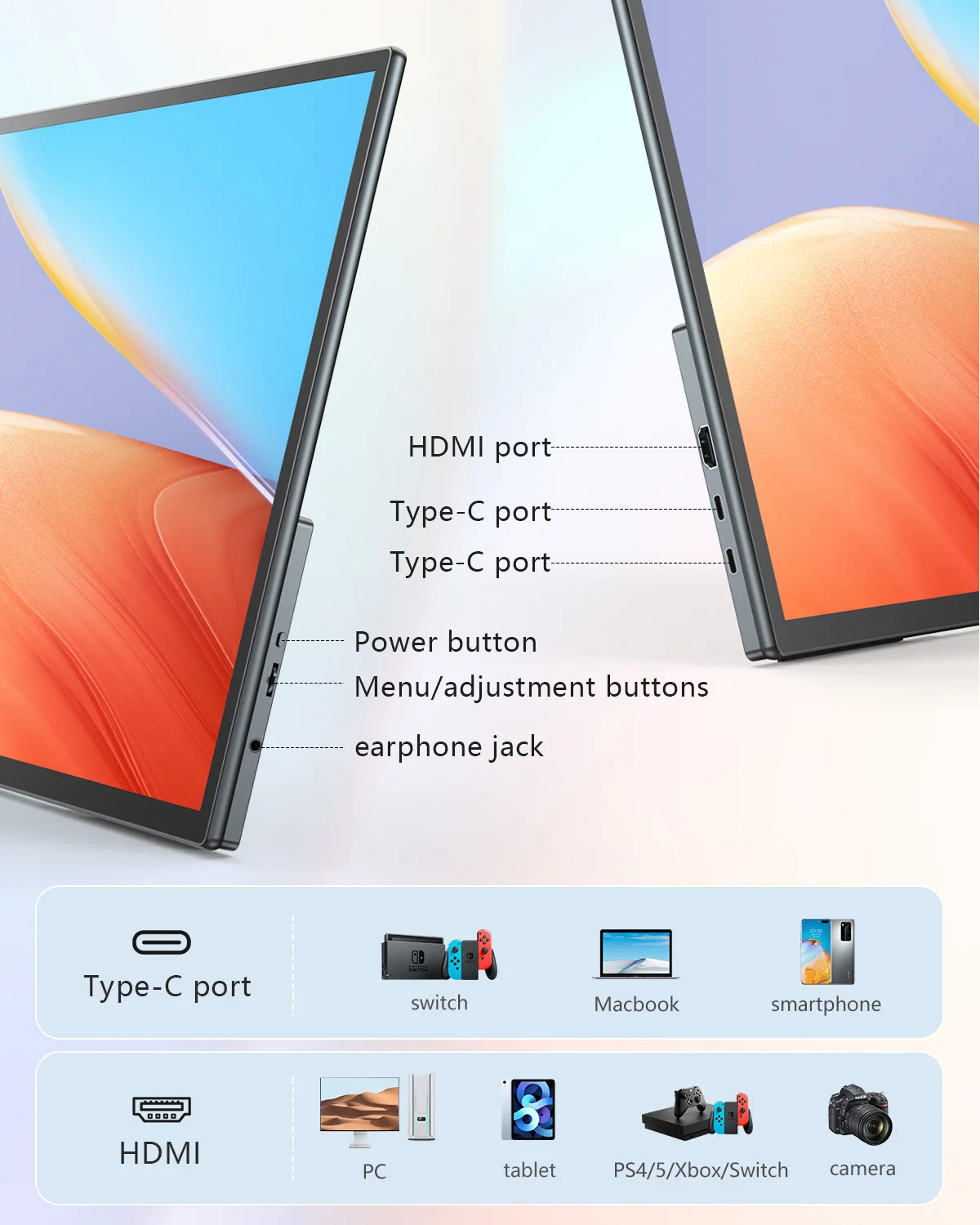 شاشة UPERFECT المحمولة تعمل باللمس مقاس 21.5 بوصة، 120 هرتز، FHD 1080P، مع حامل VESA، مكبرات صوت HDR، USB C، Mini HDMI للهواتف وأجهزة الكمبيوتر الشخصية وأجهزة الألعاب