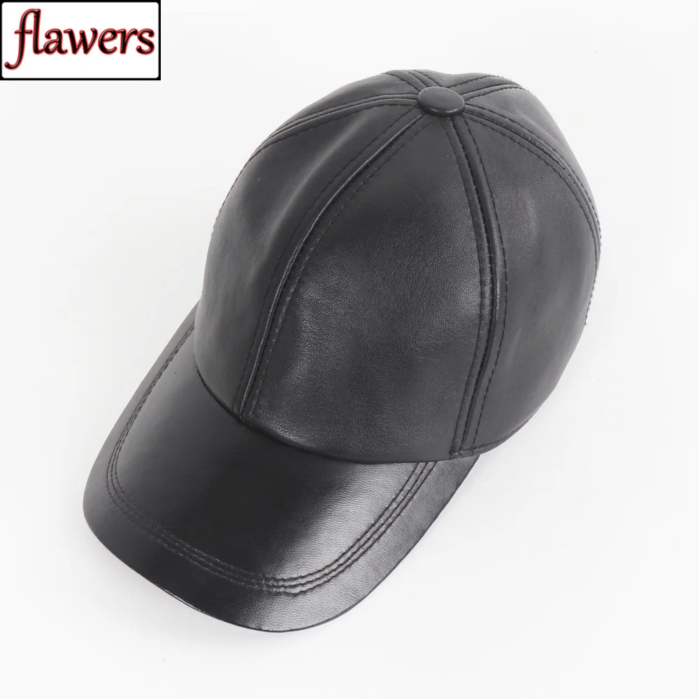 Men Real Sheepskin Leather Caps Male Casual Real Natural Sheep Skin Leather Baseball Hats New Fashion Fall Winter Leather Hat