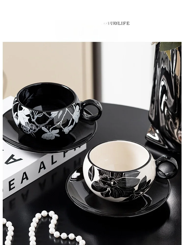 Tlife Cuckoo Ceramic Coffee Cup And Plate Set Creative Retro Style Chinese Design Single Ear Cup for Home Use