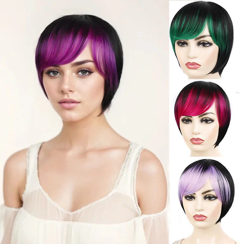 

Zolin Synthetic Bob Hair Wig Cosplay Wigs Short Hair Wig For Woman Drag Queen Black Blue Pink Purple Omber Color