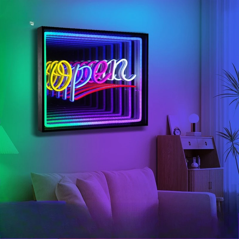 3D Billboard Light Background Wall LED Box Tempered Abyss Mirror Neon Dimmable Outdoor Decoration