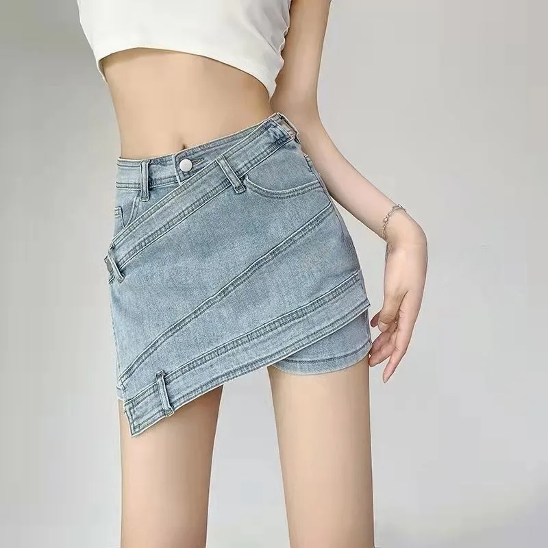 Female Jeans Skirts Chorts Patchwork Kawaii Women's Denim Skirt Pants Cute High Quality V Stylish Offer Aesthetic Hot Modest On