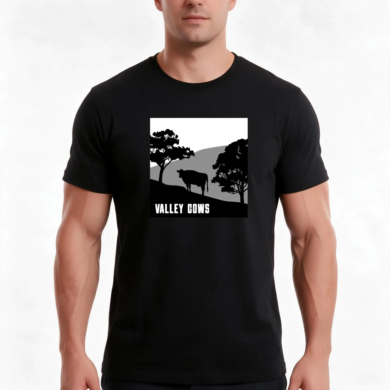 Valley Cows T-Shirt, Summer Casual Cotton Tee, Oversized Streetwear Tops, Vintage Graphic Print, Loose Fit Short Sleeve