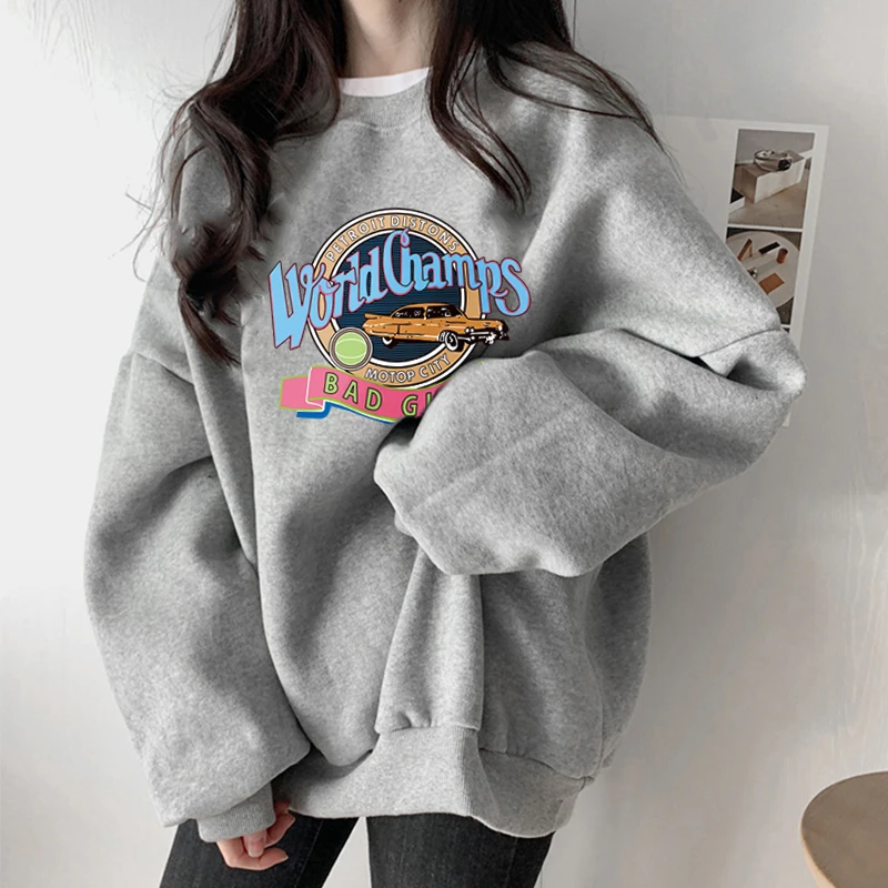 Hoodless Silver Fox Velvet Hoodie Women Fleece-lined Thickened Oversize Fashion Brand Loose Plus size Autumn and Winter round...