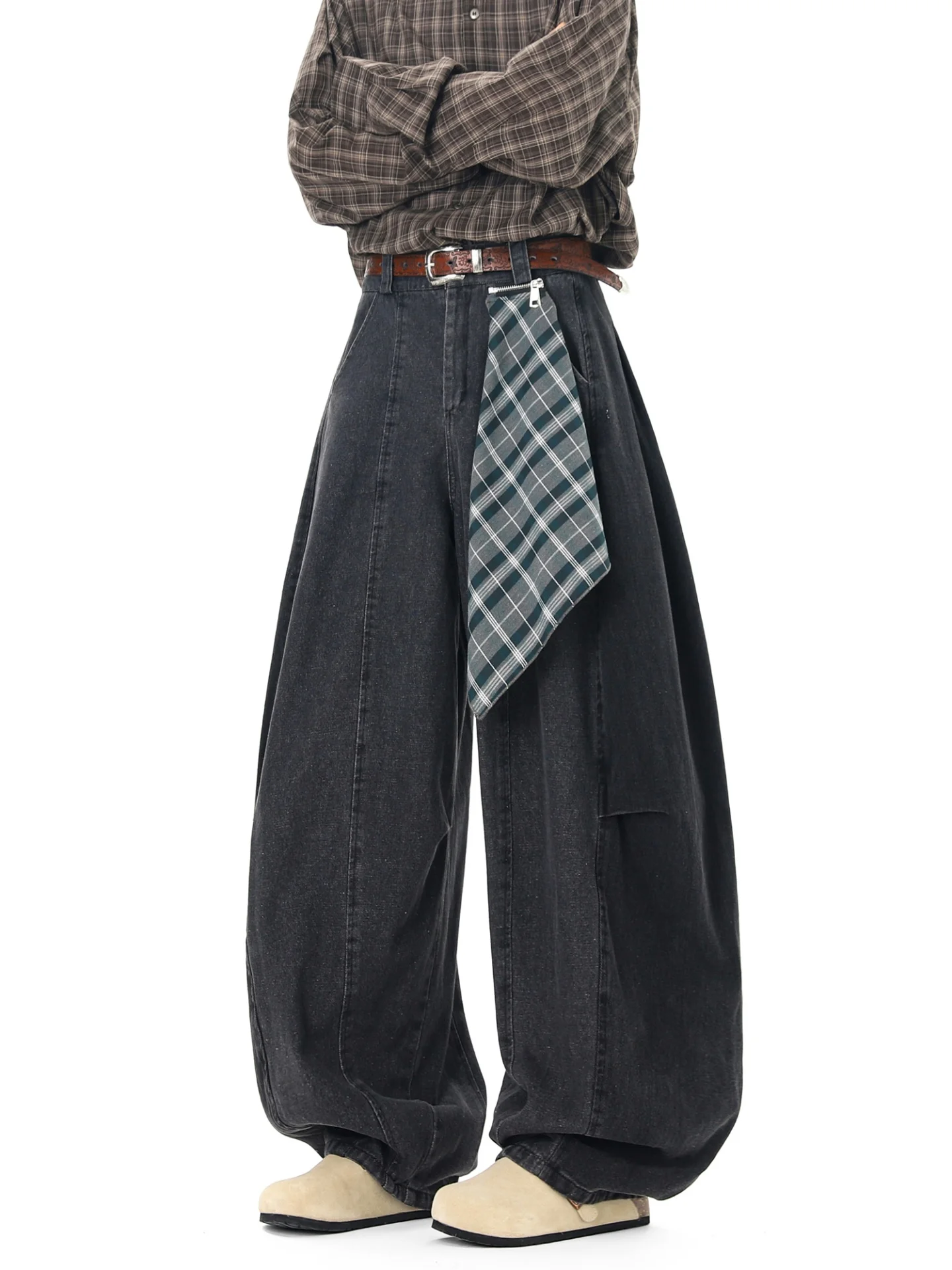 

Мужские джинсы с отстегивающимся шарфом-бахромой, американские, в стиле хип-хоп, для уличных танцев, прямые, широкие, модные брюки