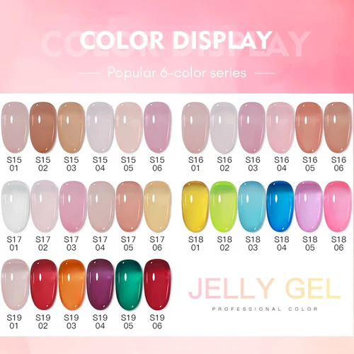 Imagen 2 del producto 6 unids/set 15ML juego de Esmalte de Gel de uñas de gelatina rosa desnuda Vernis translúcido de verano semipermanente UV LED Soak Off Nail Art Kit de manicura