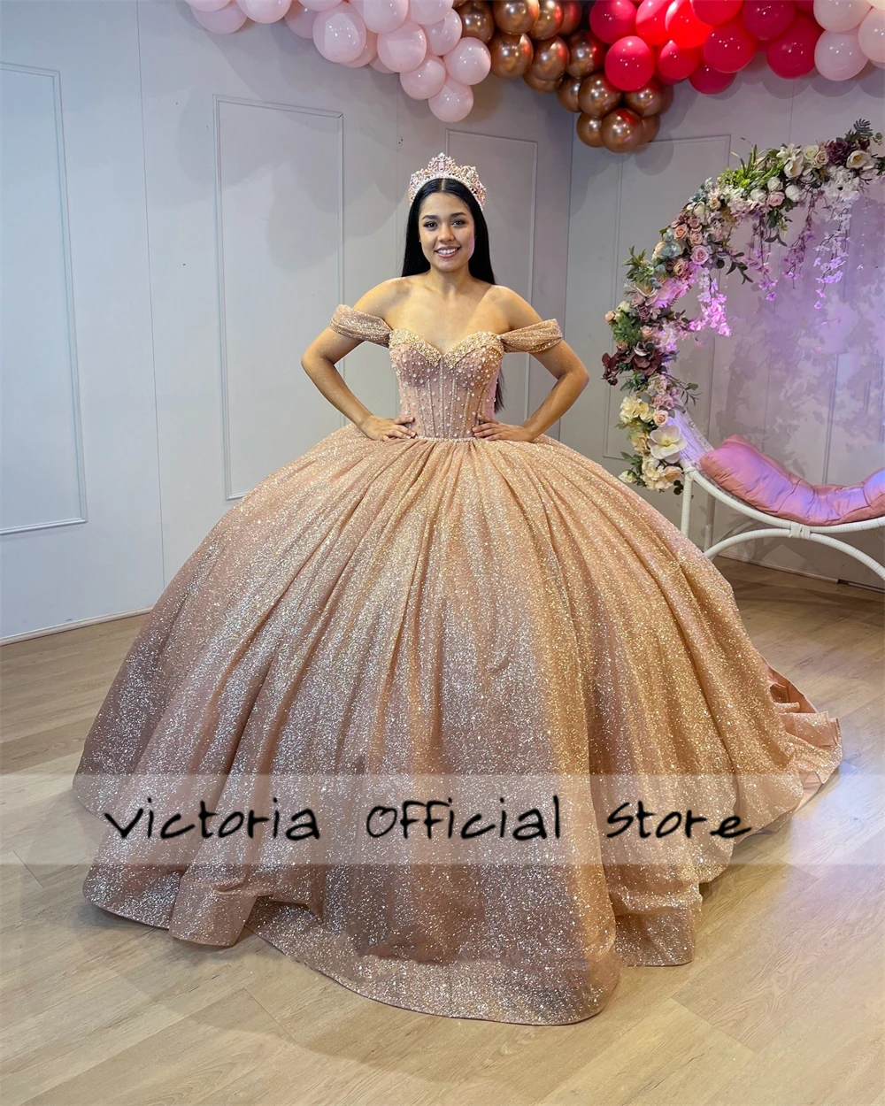 Vestido De Quinceañera rosa con cuentas simples, Vestido De fiesta De cumpleaños para niña De 15 años, Vestido De princesa dulce