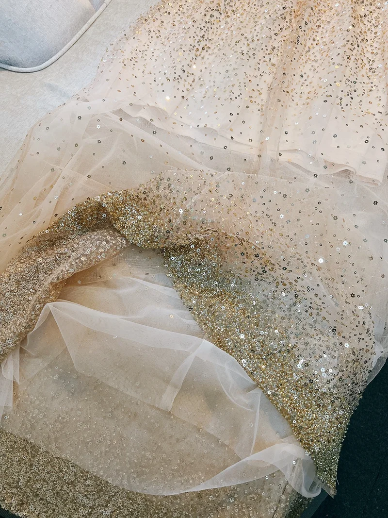 

Длинное бальное платье с высокой талией и блестками в сетку для помолвки, свадебного торжества