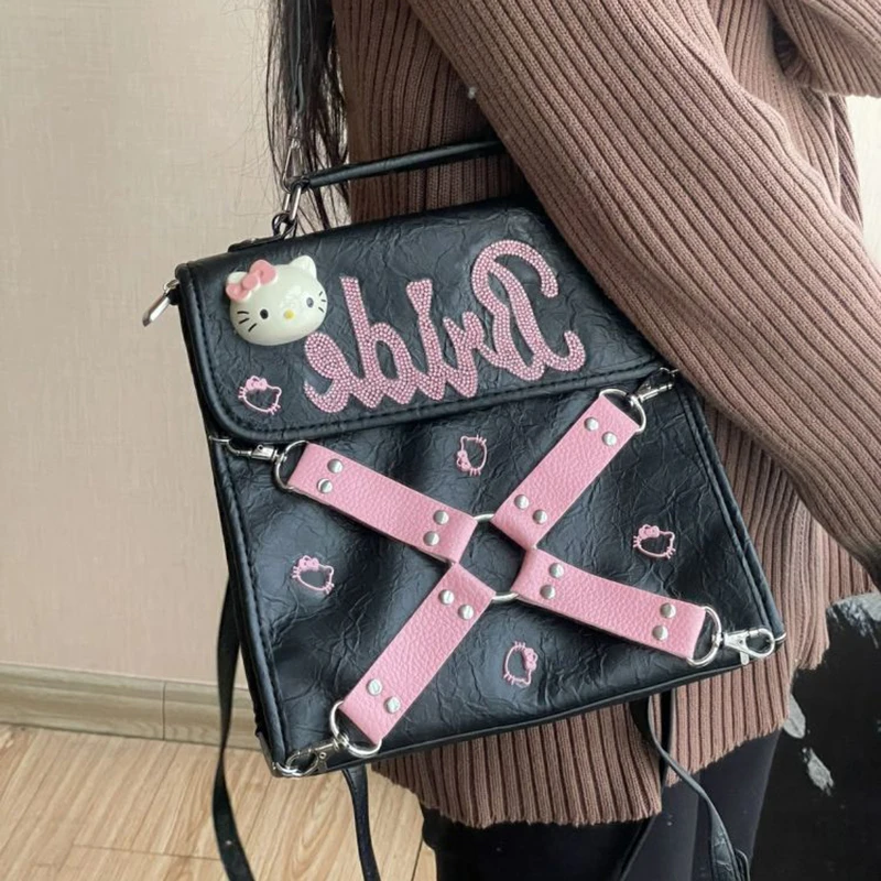 New  Hello Kittty Handbag Anime Retro Spicy Girl Jk Crossbody Bag Cute Girl Large Capacity Diamond Studded Backpack