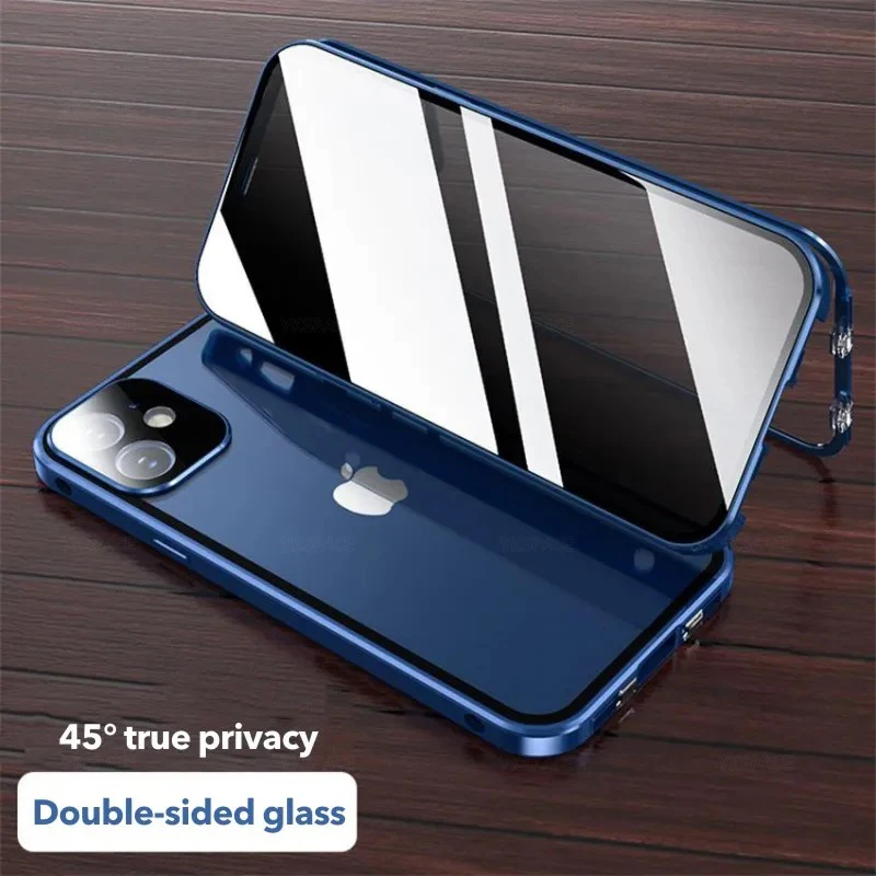 Antyszpiegowskie etui magnetyczne ze szkła hartowanego z ochroną Len dla iPhone'a 11 12 13 14 15 16 Pro Max Plus Magnet Cover — zdjęcie produktu 2