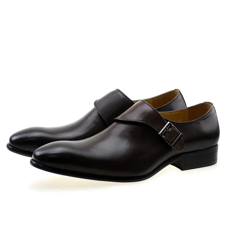 Men's Genuine Leather Monk Strap Dress Shoes 2025 Spring Autumn Fashion Formal Business Office Buckle Strap Shoe