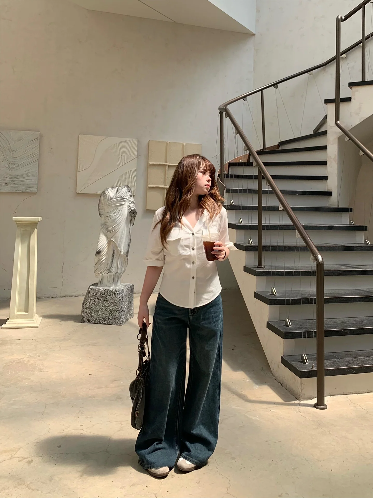 

Retro Blue Straight Leg Jeans Universal High Waist Cotton Ladies Jeans Vintage Commute Long Pants Vegetable Orbs Memory Book