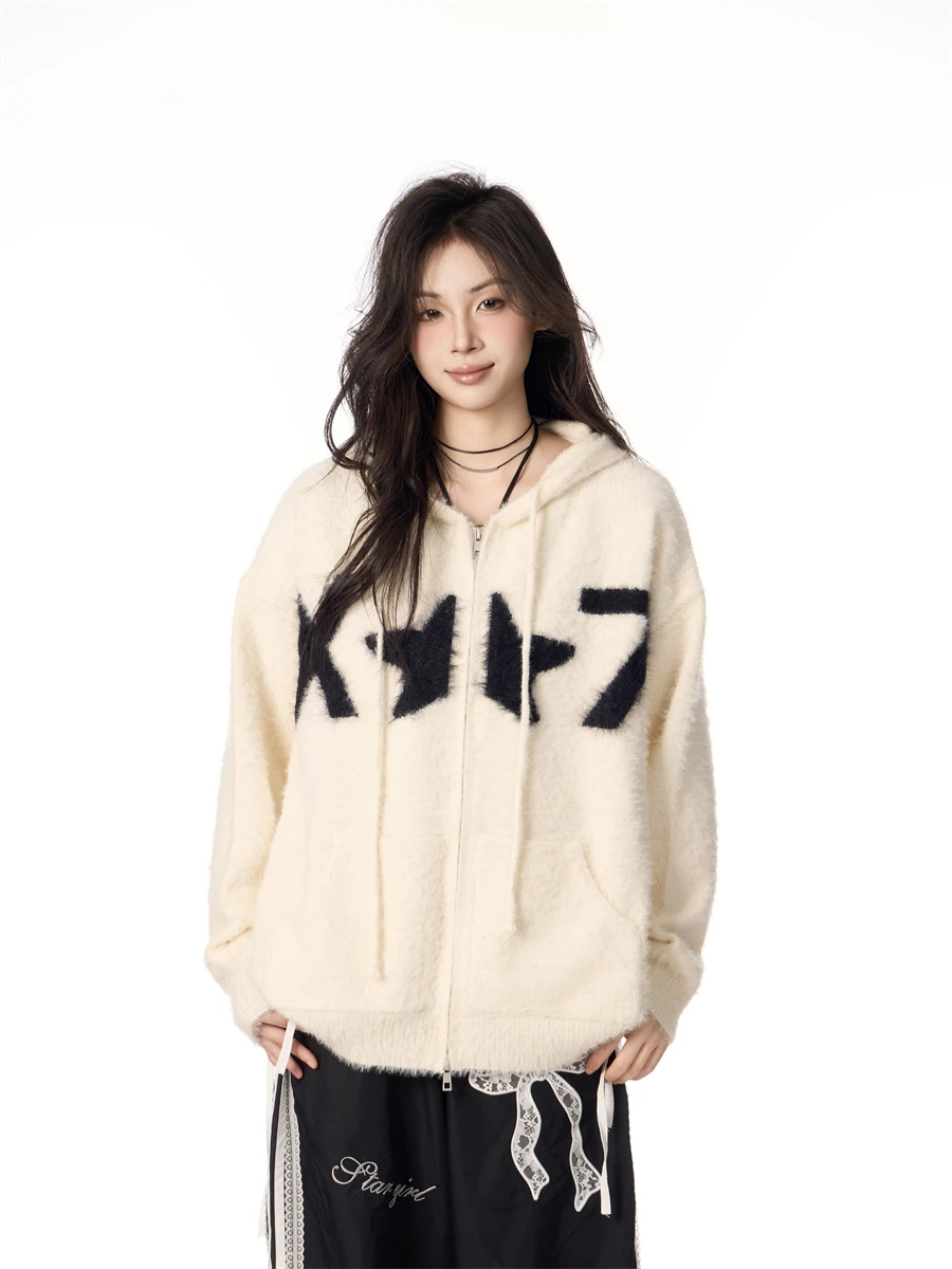 

Ретро-американский мягкий свитер из искусственного меха норки, свободный крой, вязаная кофта, повседневная зимняя верхняя одежда для пар