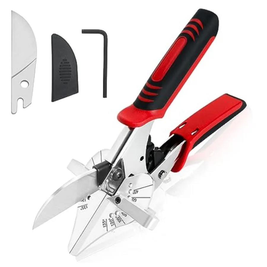 

Ratchet Miter Shears, 45-135 Degree Adjustable Multi-Angle Cutter for Molding and Trim, 80% Effortless Ratchet System for Quart