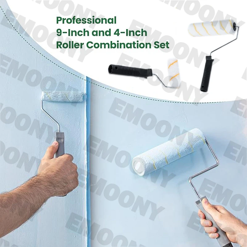 Conjunto de ferramentas de rolo de pintura de 9 polegadas, rolo de bandeja de pintura, haste de extensão de estrutura de rolo de cobertura de cabelo