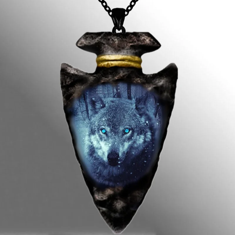 Creative Indian Animal Wolf Head Geometric Triangle Black Chain Necklace Punk Necklaces for Men Personality Jewelry Party Gift