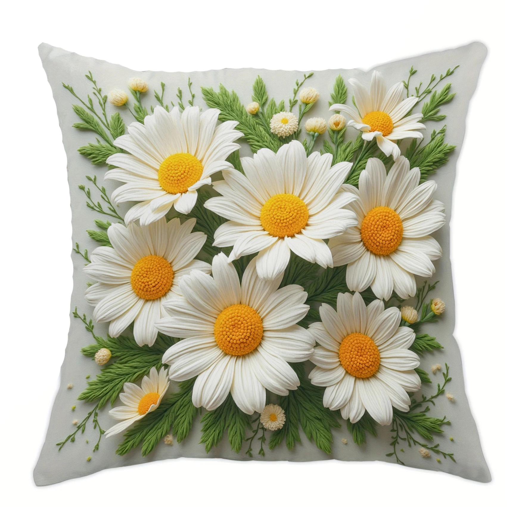 1pc 2D Flat (Pillow Not Included) Fresh White Daisy Bouquet Cushion Cover Short Plush Spring Floral Decor Throw Pillow Case