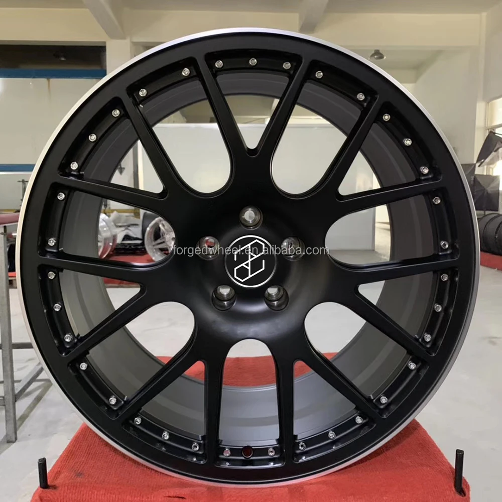For  Custom 19 20 Inch 5x114.3 7 Spoke Black Matt Rim Silver Edge Forged Alloy One Piece Wheels for Tesla