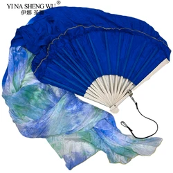 100% Real Silk Fan Veils for Belly DanceFolding Silk Fan Chinese Gradient Hand Made Dyed Fan Tie-dye Rope Throw Swing a Fan