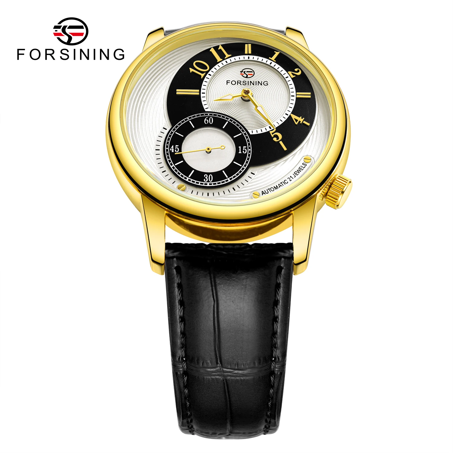 

Forsining Golden Case Creative Dial Mens Mechanical Watch Stylish Leather Strap Self-winding Male Wristwatches Relogio Masculino