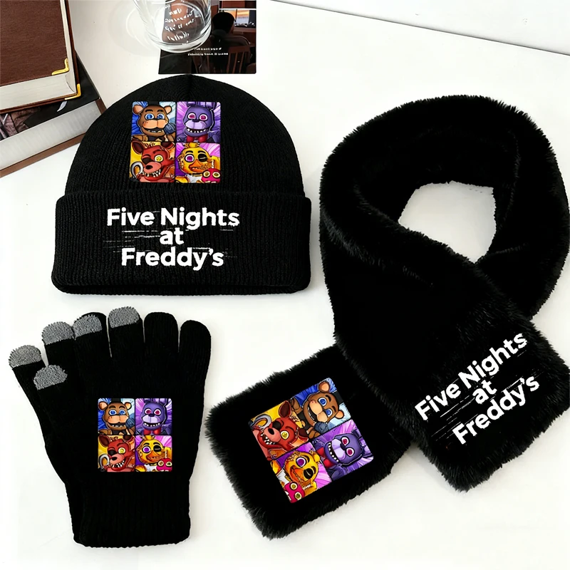 Five Nights At Freddys Knitted Hats Scarf Gloves Game FNAF Scarfs Beanies Finger Gloves Winter Warm Kids Neckerchief Mittens Cap