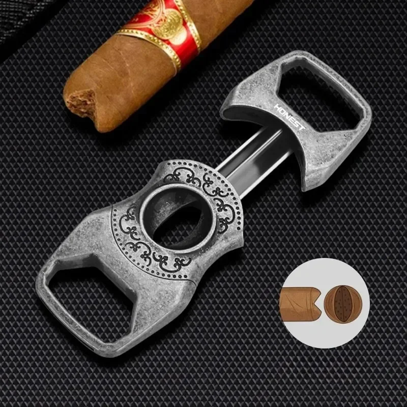 Retro Carved Pattern V Cut Cigar Cutter Stainless Steel Portable Cigar Scissors Punch Cigar Accessories Cool Gadget