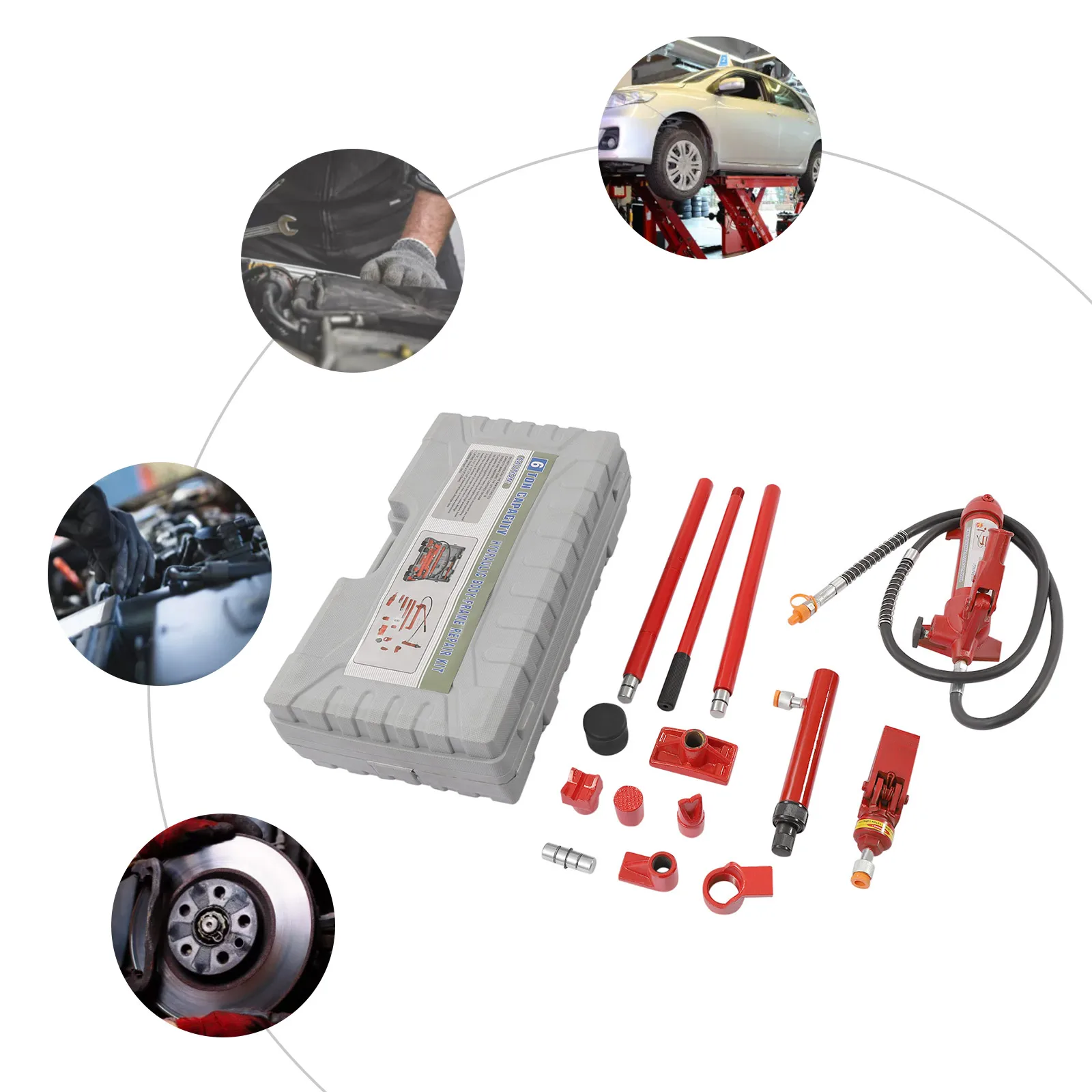 مجموعة كاملة من الرافعة الهيدروليكية، رافعة قوية 6T، أدوات إصلاح إطار السيارة المحمولة مع صندوق تخزين، نطاق رفع 4 7/8 بوصة