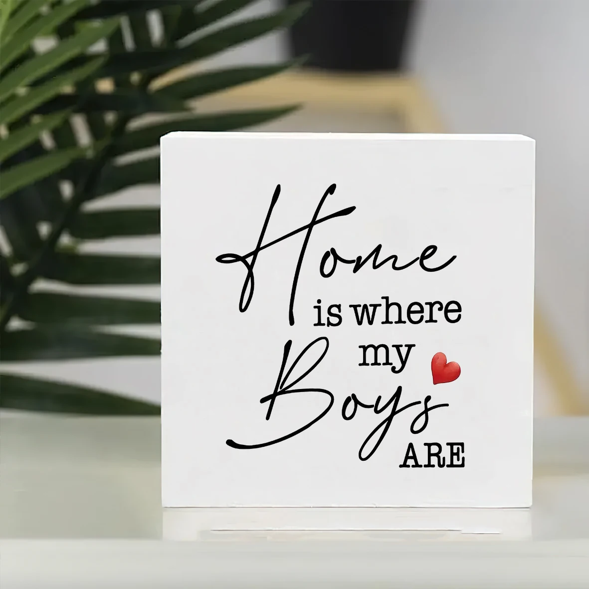 Rustic wood Plaque - Home is Where My Boys Are Decorative Sign with Red Heart Design, Perfect Gift for New Moms, Boys' Rooms