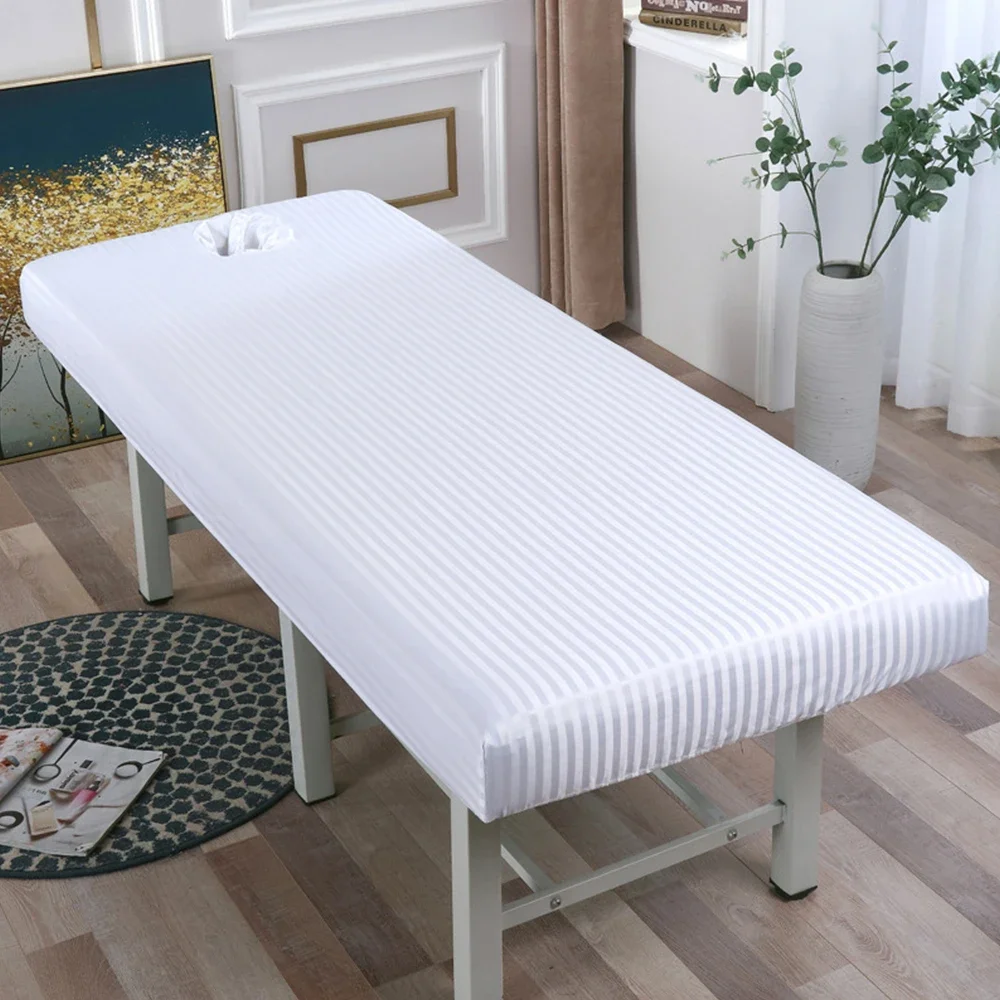 Witte Massagetafel Hoeslaken Elastische Massagebehandeling Polyester Cosmetische Spa-Bedbedekking Met Gezichtsgat