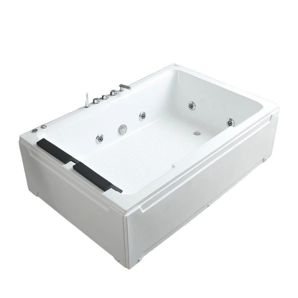 Modern Eco-Friendly Double Hydrotherapy Balboa Square Hot Tub White Acrylic Fiberglass Drop-In Spa Drainer Bathtub 6 Jets