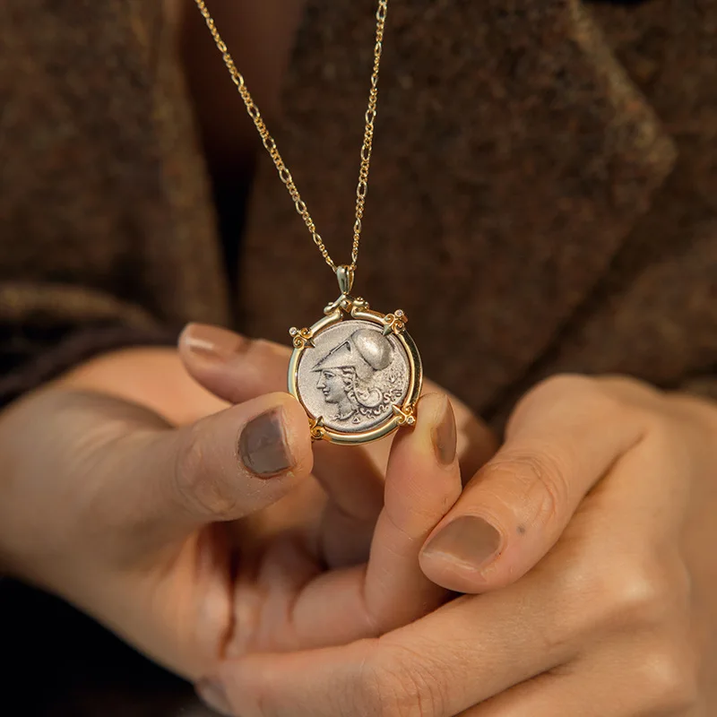 

Sterling Silver Sweater Chain 925 Silver Iris Athena Pegasus Ancient Coin Necklace