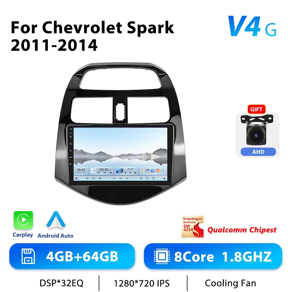 Podofo 4G Carplay Android Radio Voor Chevrolet Vonk 2011-2014 Auto Intelligent Systeem 2din Gps Stereo Head Unit Multimedia Speler