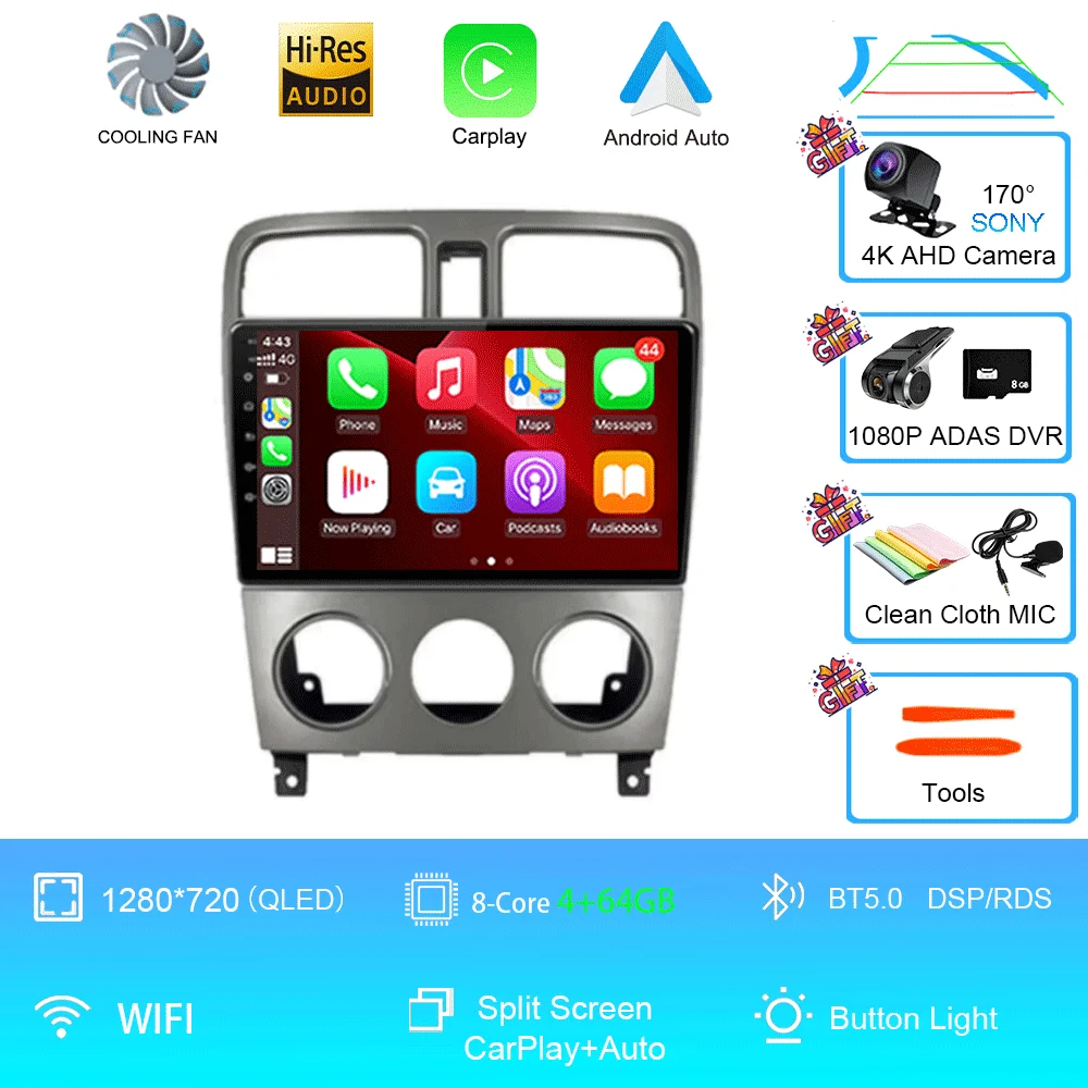 Android 16 autoradio multimediasysteem videospeler navigatie Carplay geen 2Din DVD scherm voor Subaru Forester SG 2002-2008