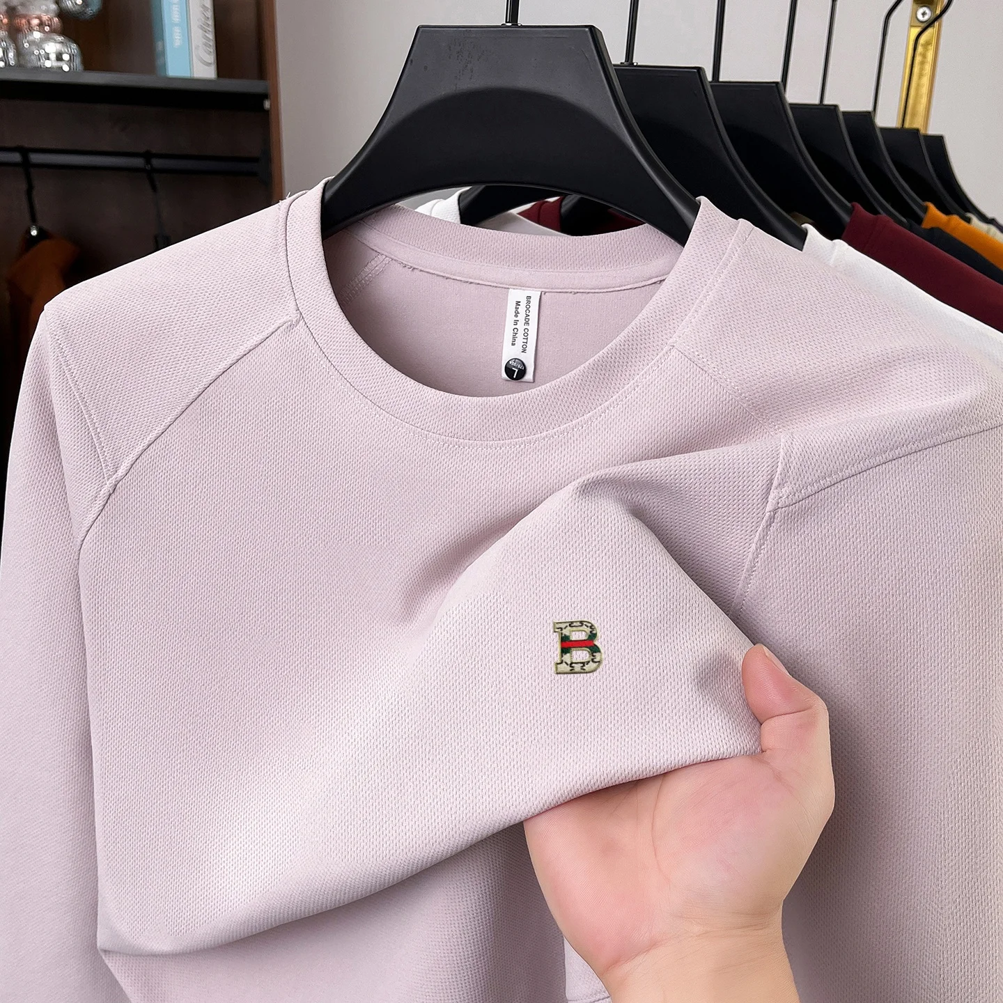 High end Brand fashion men's sportswear pullover new B letter embossed round neck casual comfort luxurious long sleeve T-shirt