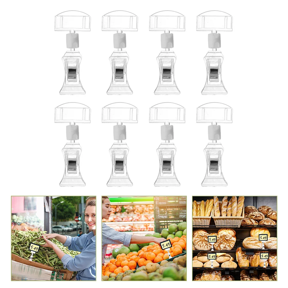 

8 Pcs Acrylic Price Holder Clips Rotatable Sign Display Stands Wear Resistant for Retail Shops Supermarkets Name Tag