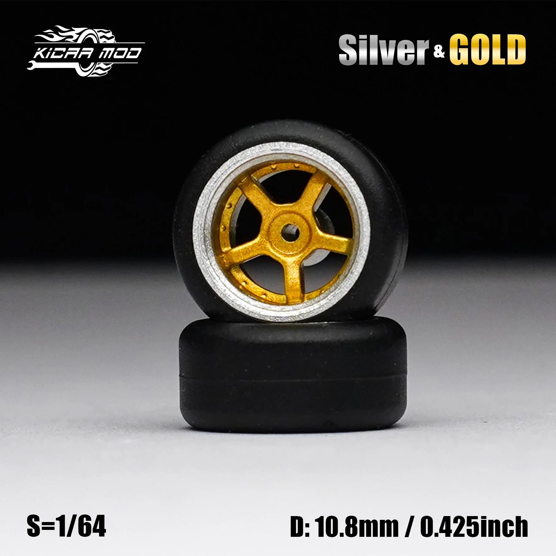 1/64 Modellauto Gold- und Silberräder mit festen Gummireifen, inklusive Nieten für die Nachrüstung von Diecast-Modellteilen für MINIGT.
