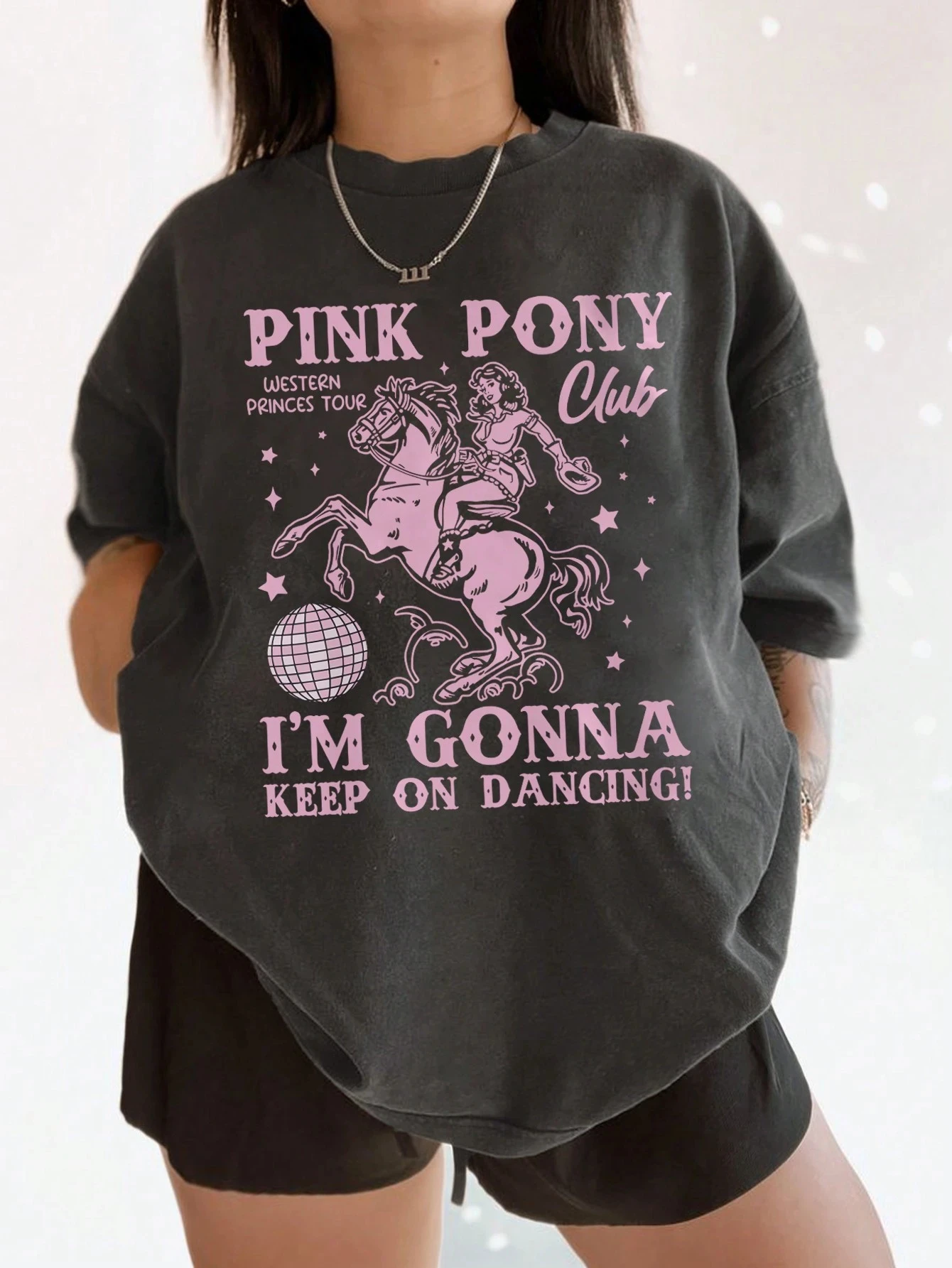 

Женская футболка с круглым вырезом и короткими рукавами Pink Pony в стиле пастушки, повседневная одежда, винтажная футболка в стиле вестерн, «I'm Gonna Keep On Dancing»