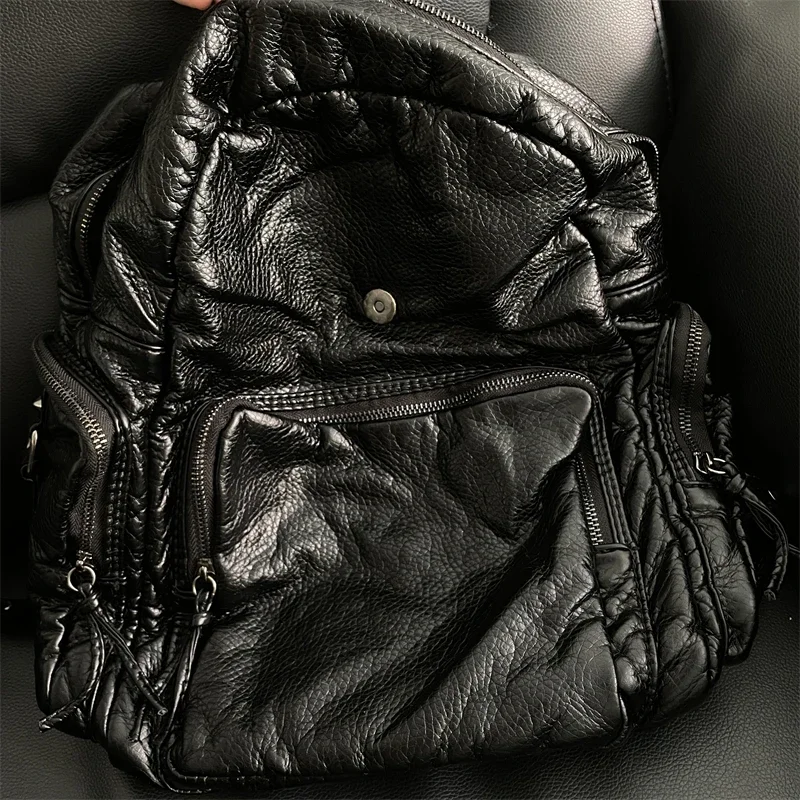 MBTI Y2k Zaino da donna nero Zaino da scuola in morbida pelle PU gotico moda vintage Borsa originale casual da uomo di grande capacità Sac