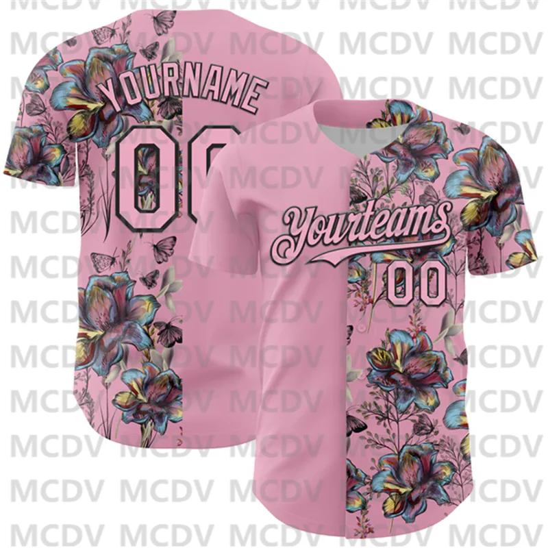 Custom Black White-Hot Pink 3D Pattern Design Vintage Tattoos Authentic Baseball Jersey Sport Unisex Tops
