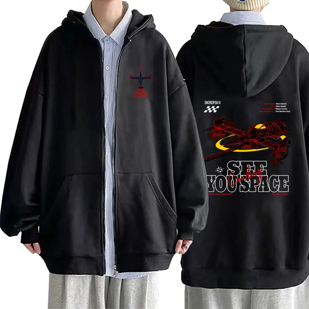 Anime Cowboy Bebop Graphic Zipper Hoodie Spike Spiegel See You Space Cowboy Zip Up Hoodies Men Women Manga Vintage Streetwear