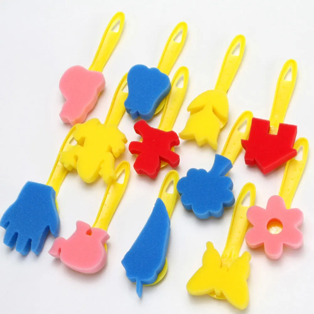 

12Pcs Painting Sponge Brush Set Smooth Plastic Handles Art Supplies for Kids DIY Drawing Graffiti Classroom Creativity