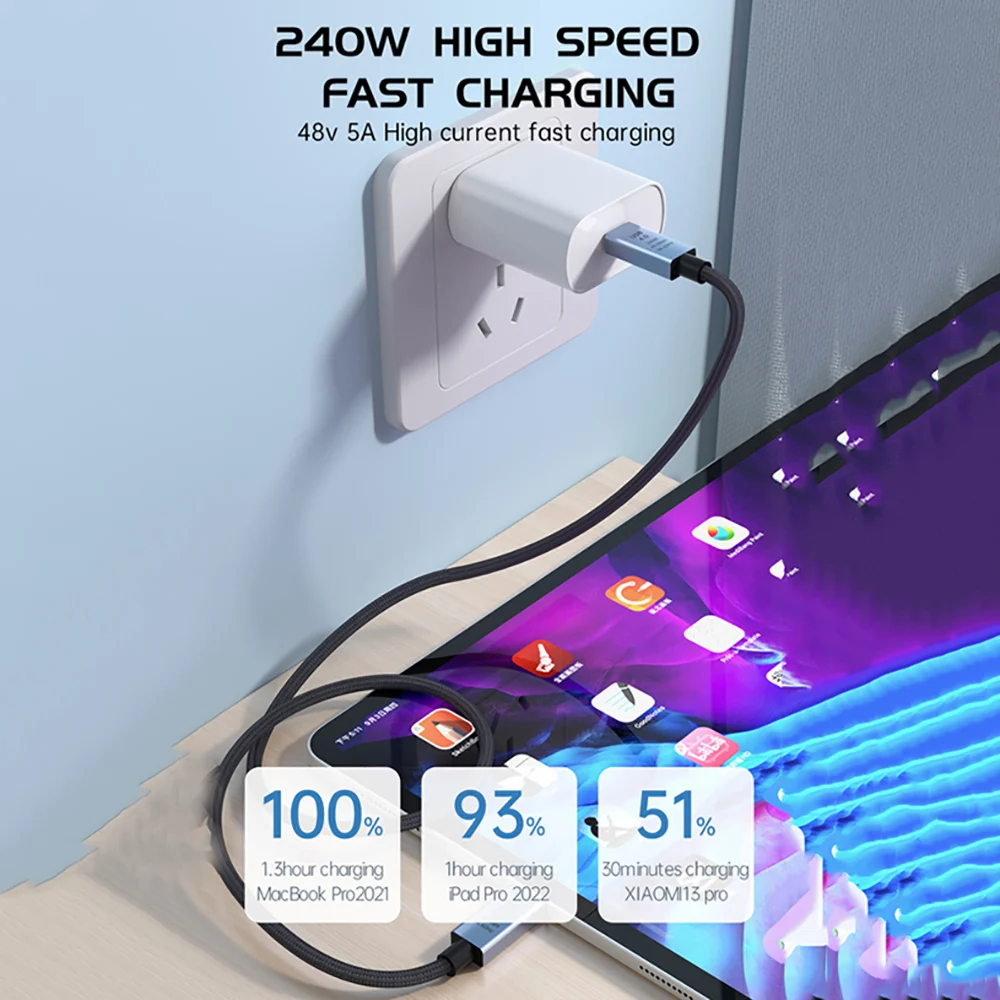 240W USB C Super Fast Charging Cable USB4.0 Cable 40Gbps Thunderbolt 4 Type C To Type C Cable For Huawei Laptop Mobile Disk