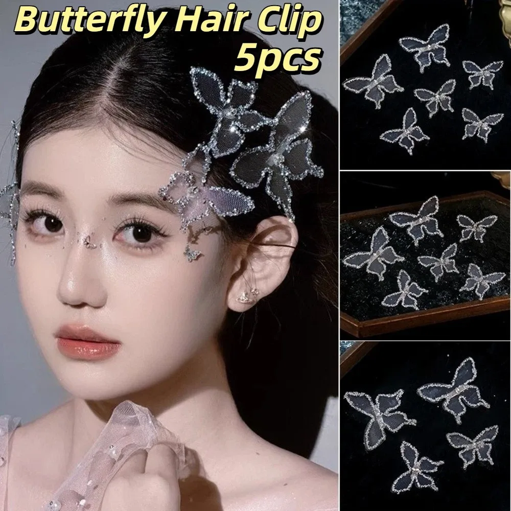 

5pcs/set Lovely Sweet Style Butterfly Hair Clip Handmade Delicate Butterfly Hairpin Elegant Bridal Headgear Accessories Set