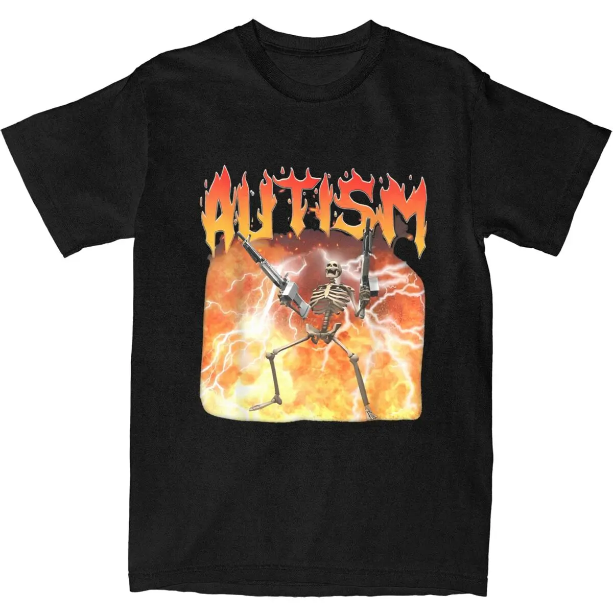 Funny Autism Burning Skeleton Meme Autistic T Shirt Men Vintage Cotton T-Shirts Beach O-Neck Trendy Cool Tee Shirt Big Size Tops